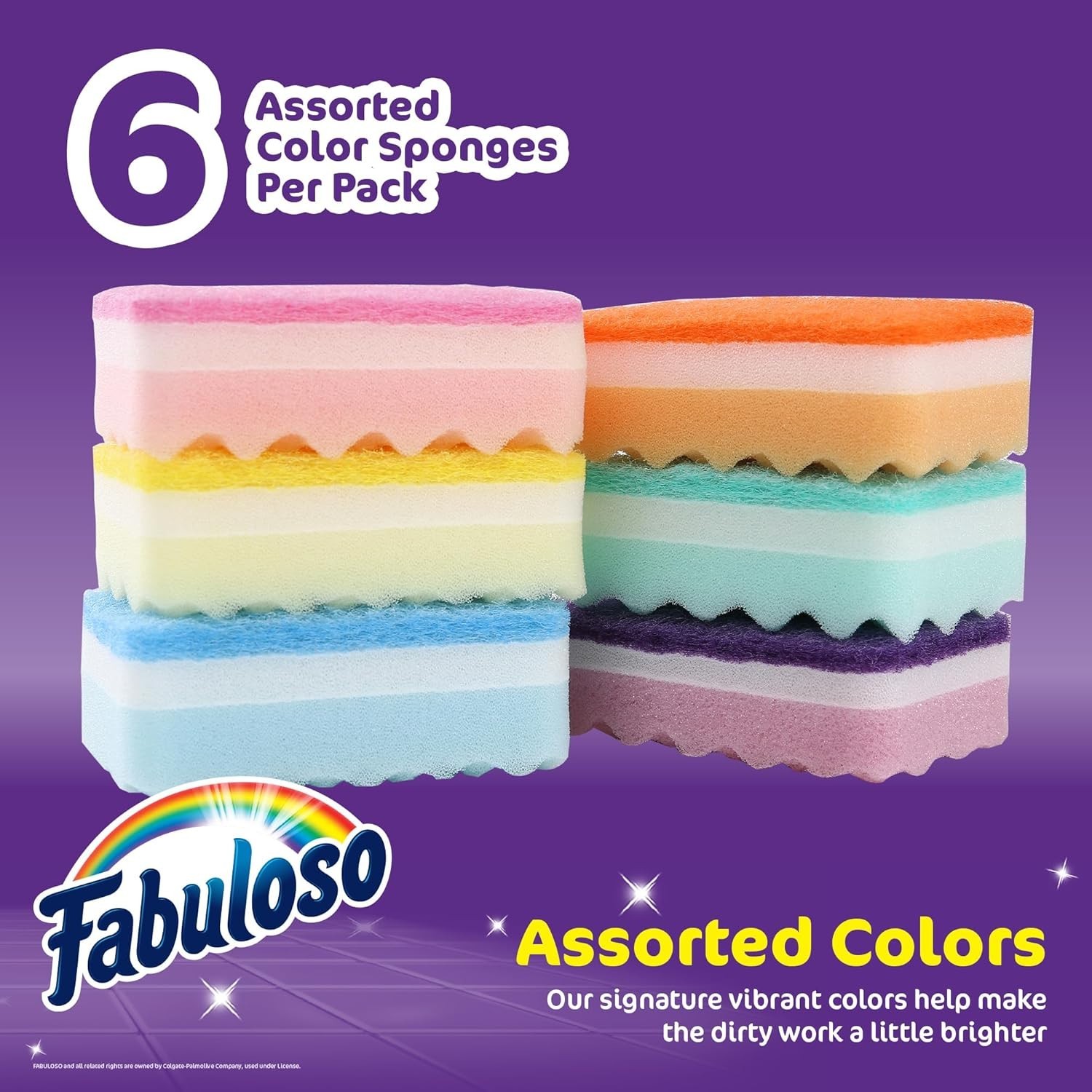 Colorful Scratch-Free Rainbow Dish Sponges, 6-Pack for Effortless Cleaning