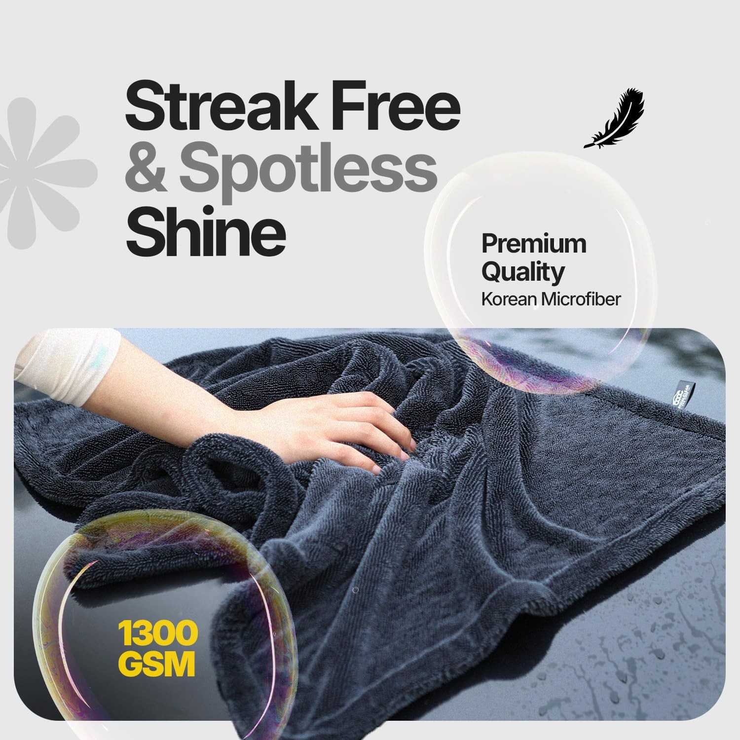 Crystal Clean 1300GSM Car Drying Towel – XL (24×36) Microfiber Towels for Car