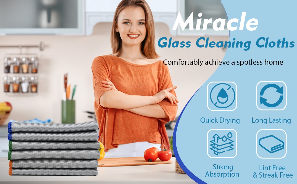 12 Pack Microfiber Glass Cleaning Cloth, 320GSM Thick Lint Glass Towels,