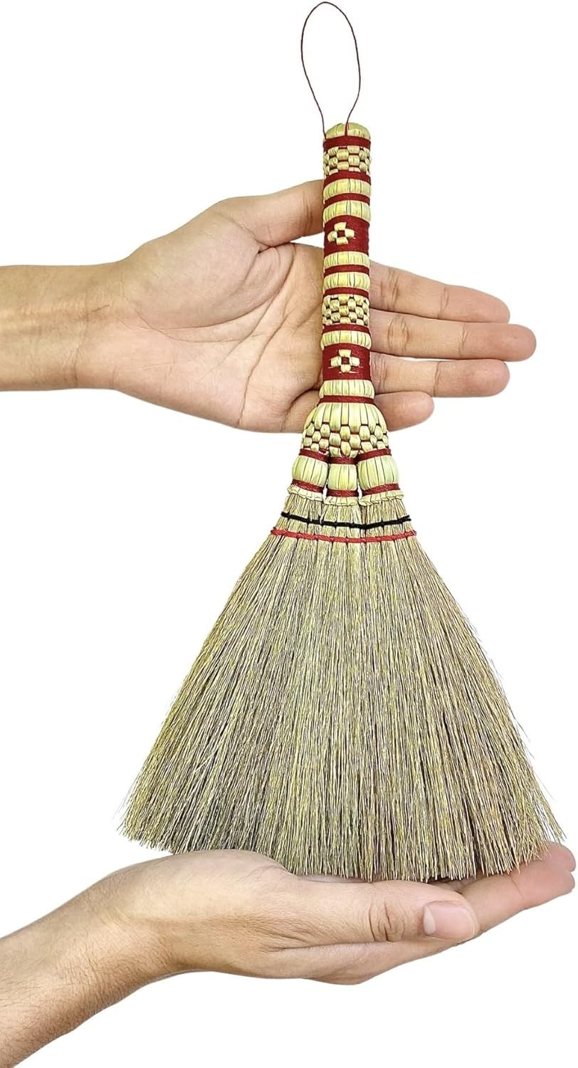 Small Corn Wisk Brush Broom 11 Inch Blue, Red Flagged Indoor Heavy Duty Multi Su