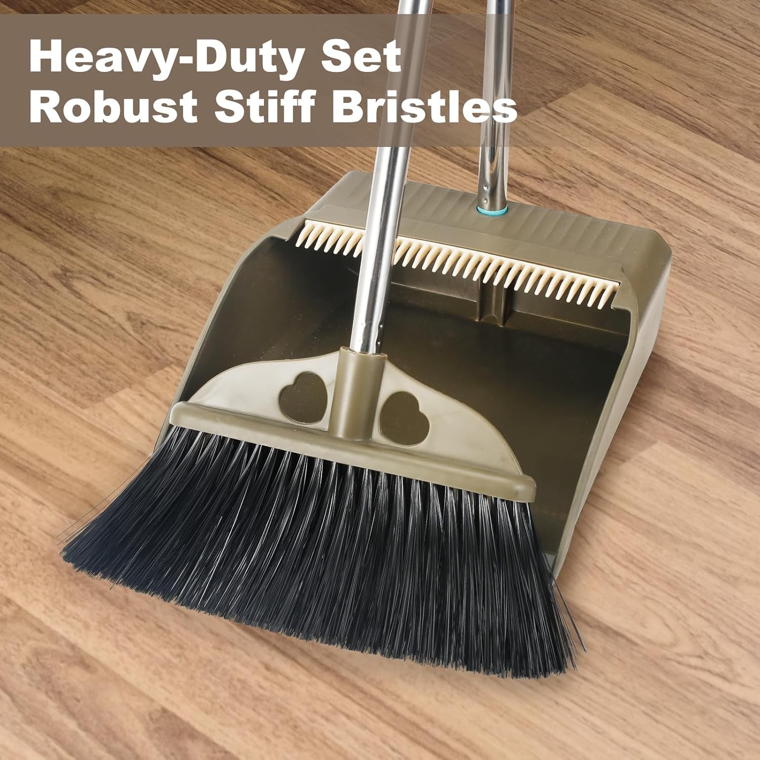 Upgrade Broom with Dustpan Combo Set,48” Long Handle Stiff Broom Bristles