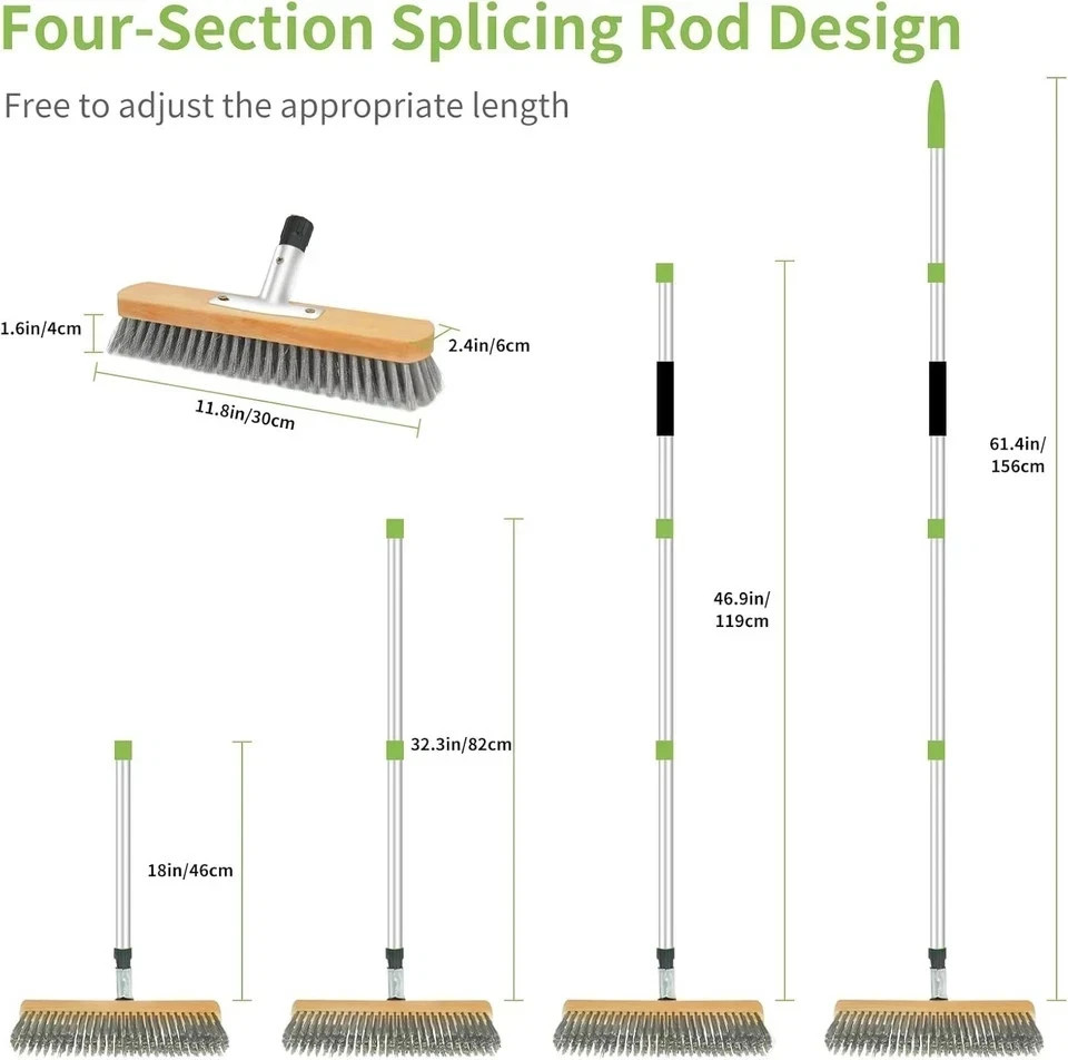 Stainless Steel Wire Scrub Brush with Long Handle, 62″ Heavy Duty Floor Scrub