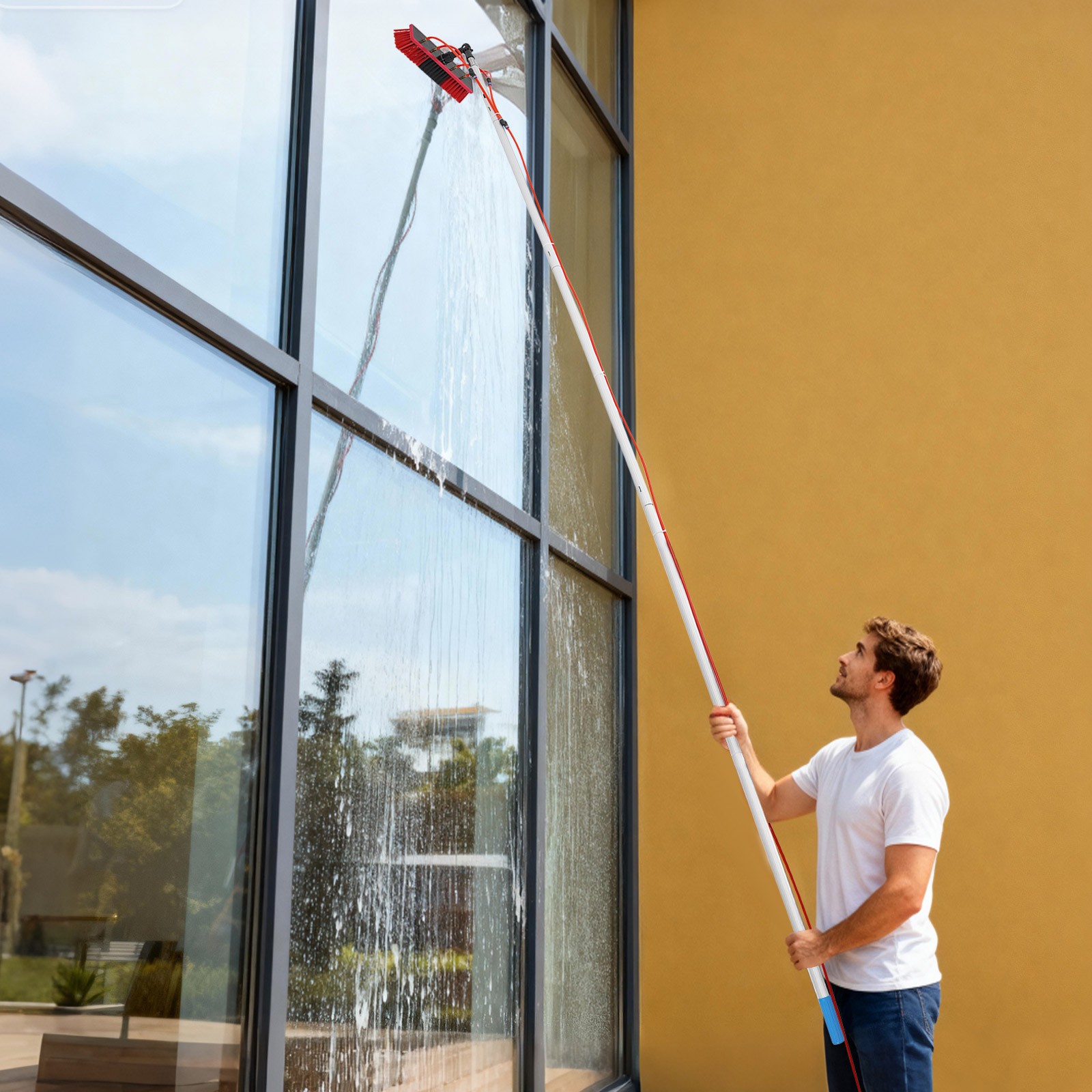4m Solar Panel Cleaning Brush Outdoor Window Adjustable Pole Cleaning Kit