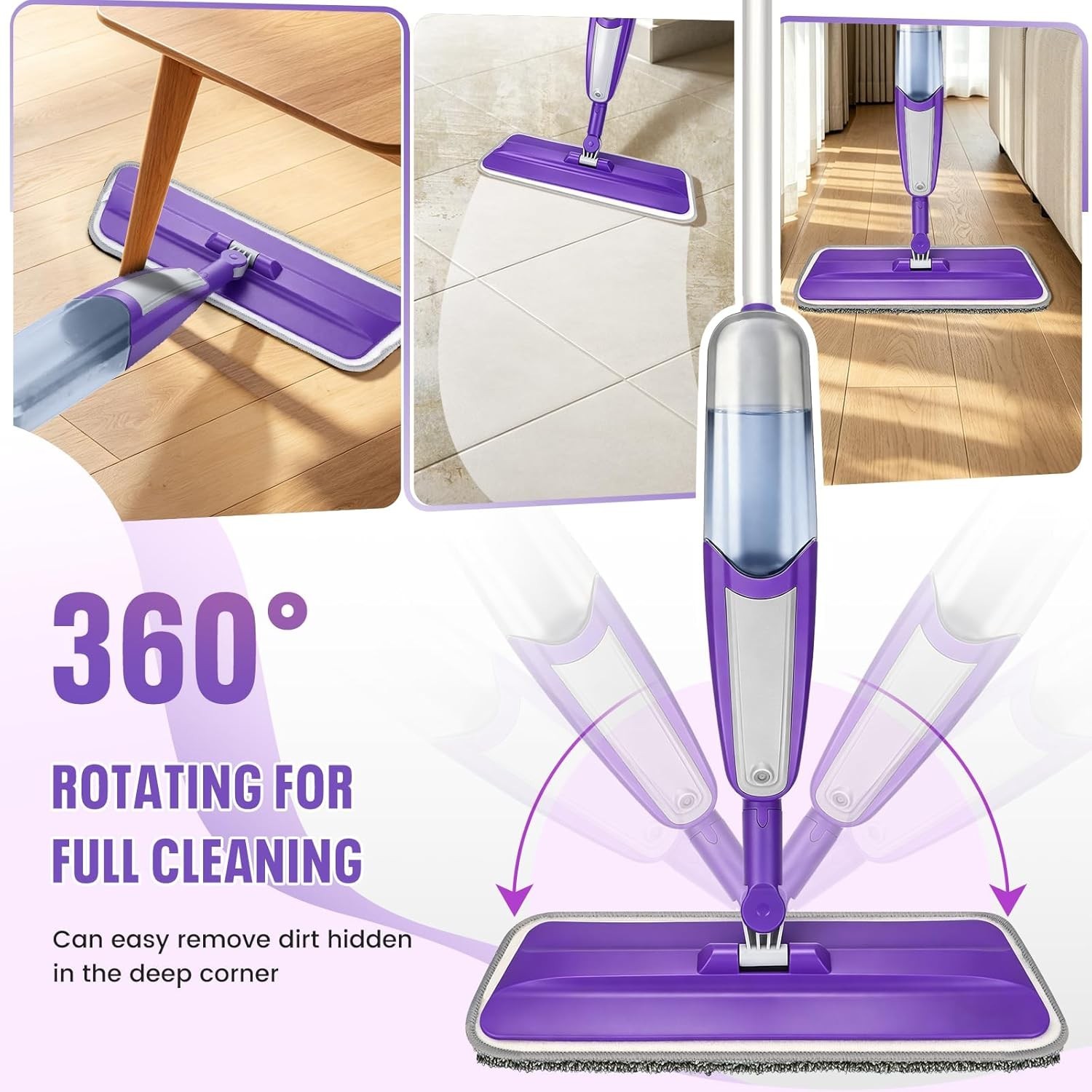 Spray Mop for Hardwood Floors Cleaning with 3 Washable Pads, Microfiber Wet M…