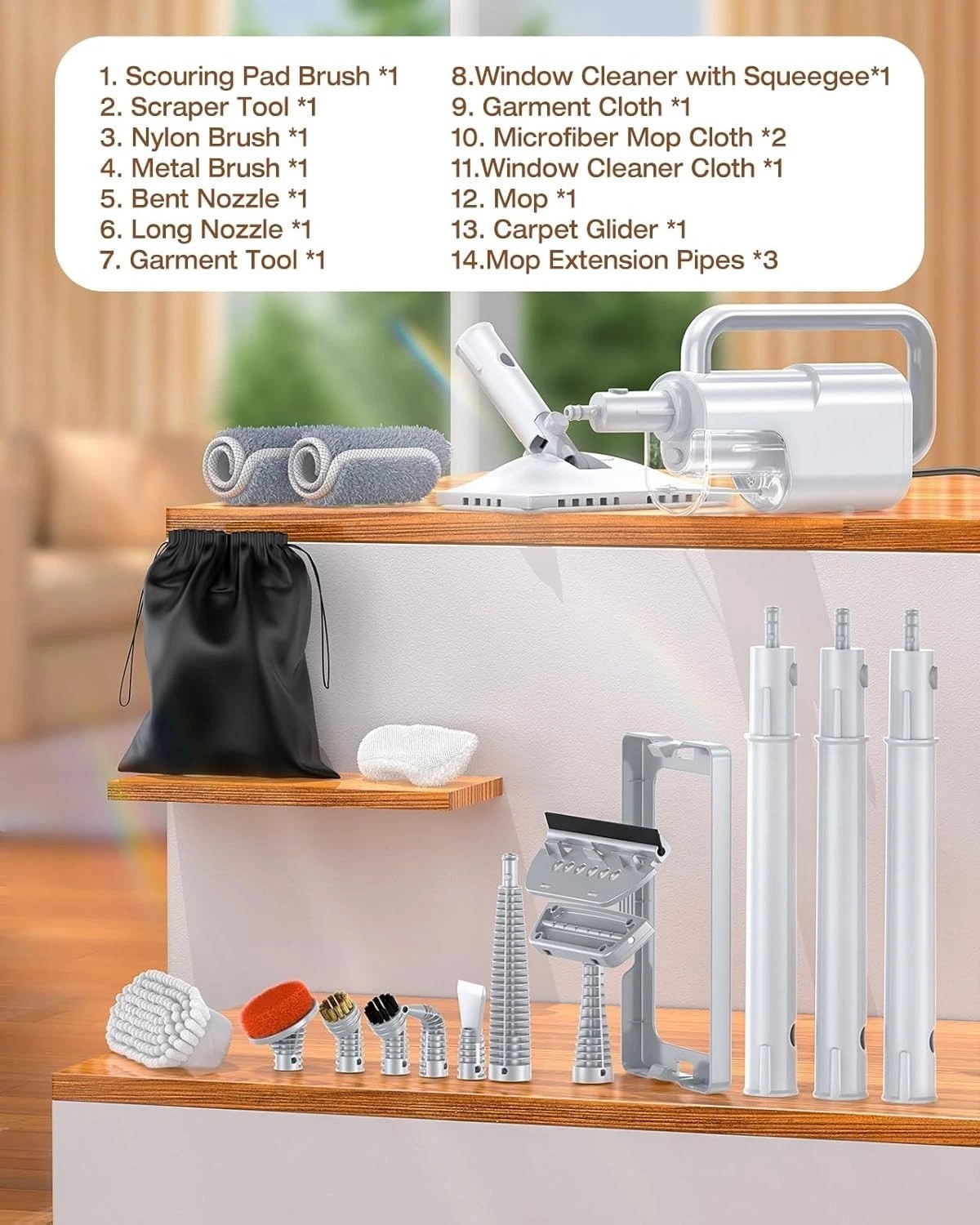 Multi-Surface 10-in-1 Steam Cleaner: 350ml Tank, 10s Heat-Up, Safety Features