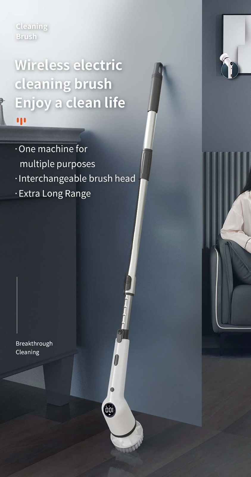 Lightweight Ergonomic Adjustable Intuitive Handheld Wireless 9‑in‑1 Electric Mop