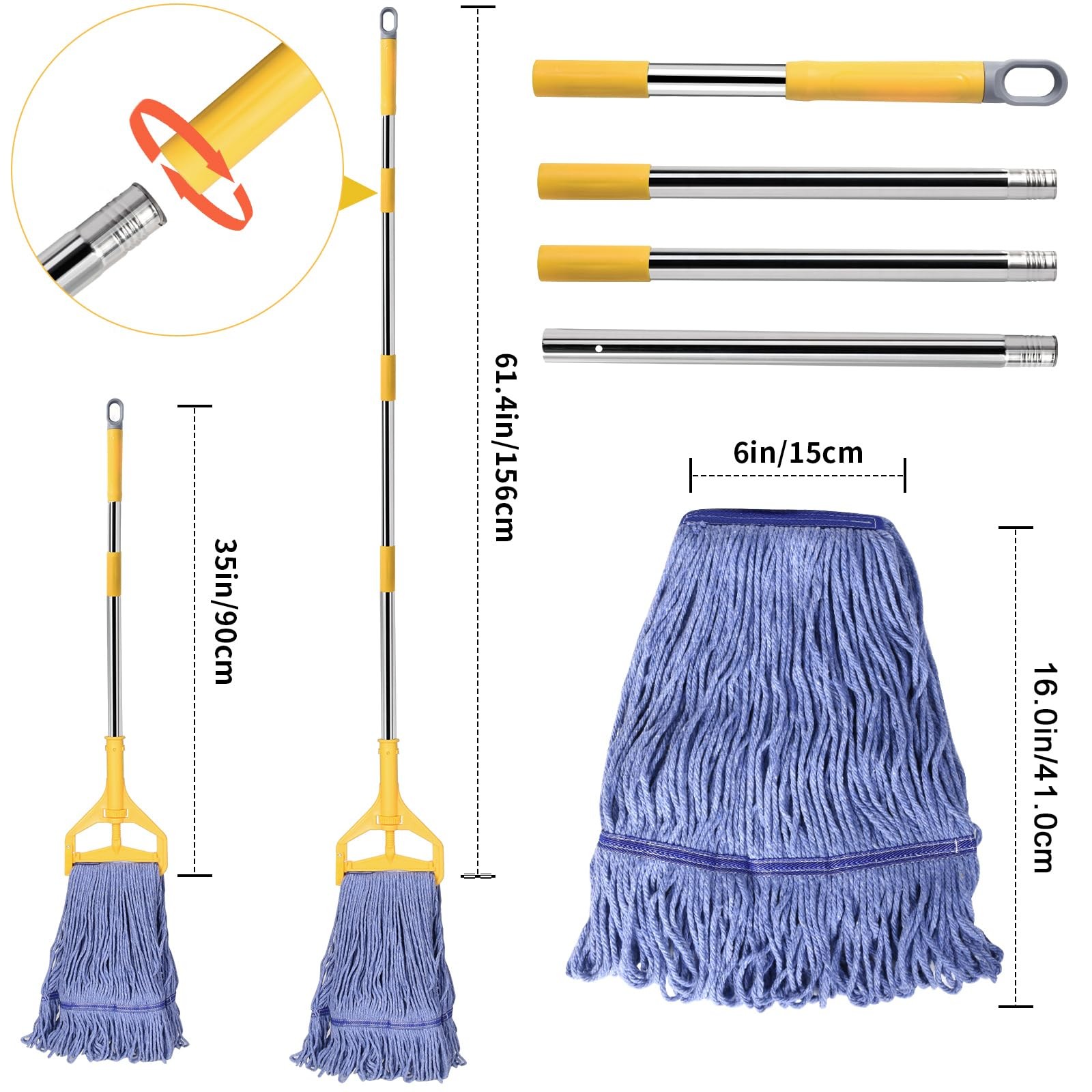 HiBaby Commercial Mop with Extra Head Replacement, 63Inch Handle Heavy Duty I…