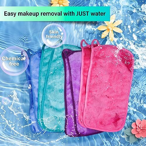 Makeup Remover Cloths, 8 Packs 1 Count (Pack of 8) Pink/Blue/Green/Purple