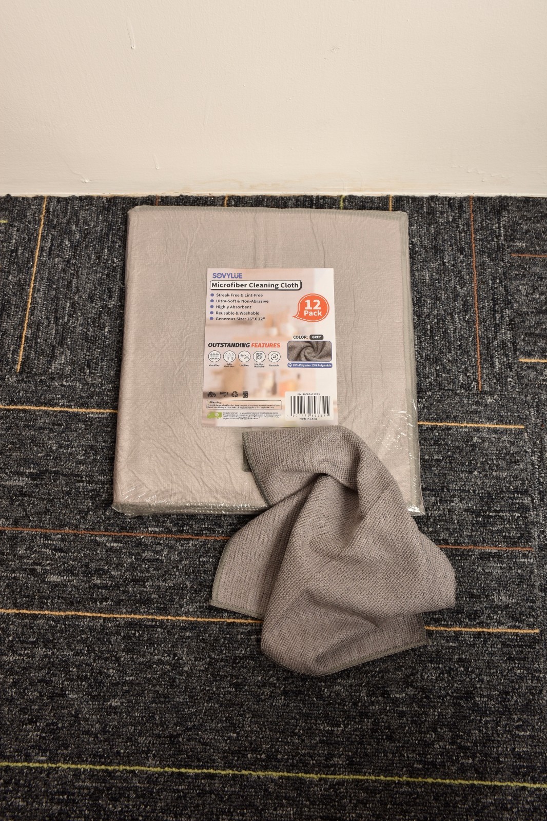 SOVYLUE Microfiber Cleaning Cloth, 12PK Cleaning Towels 16X12inch,Grey