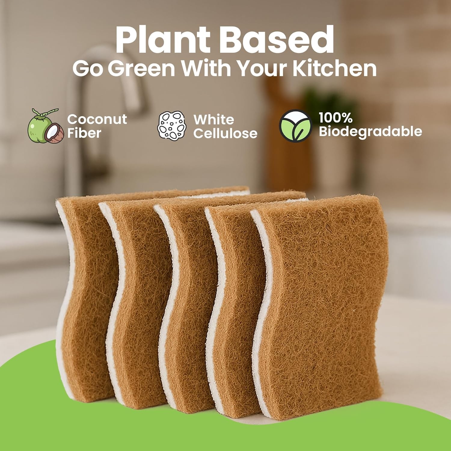 Super Eco Natural Kitchen Sponges Pack of 12, Long Lasting, Sponges for Dishes