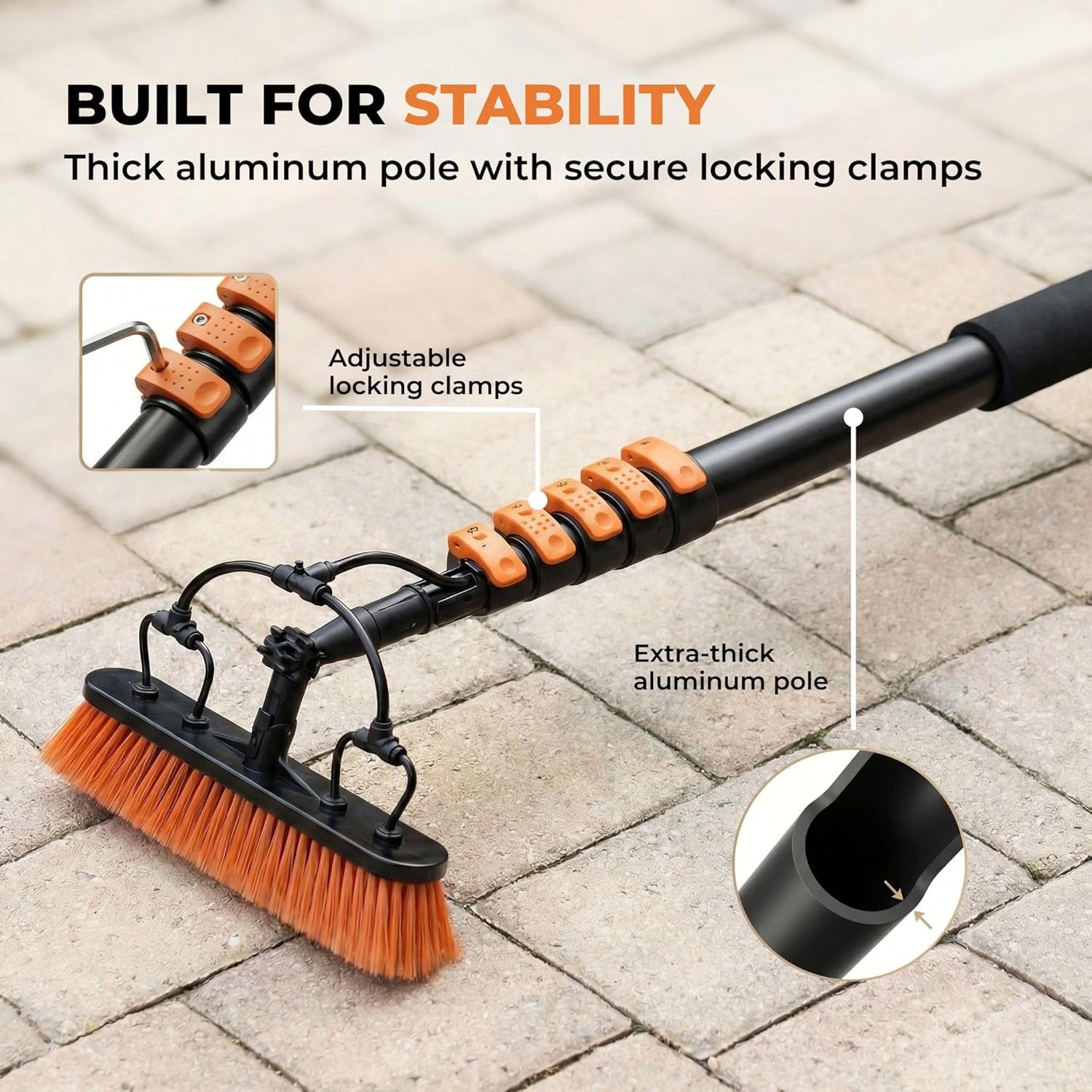 Solar Panel Cleaning Brush With 20Ft Extension Pole Water Fed Pole Brush With So
