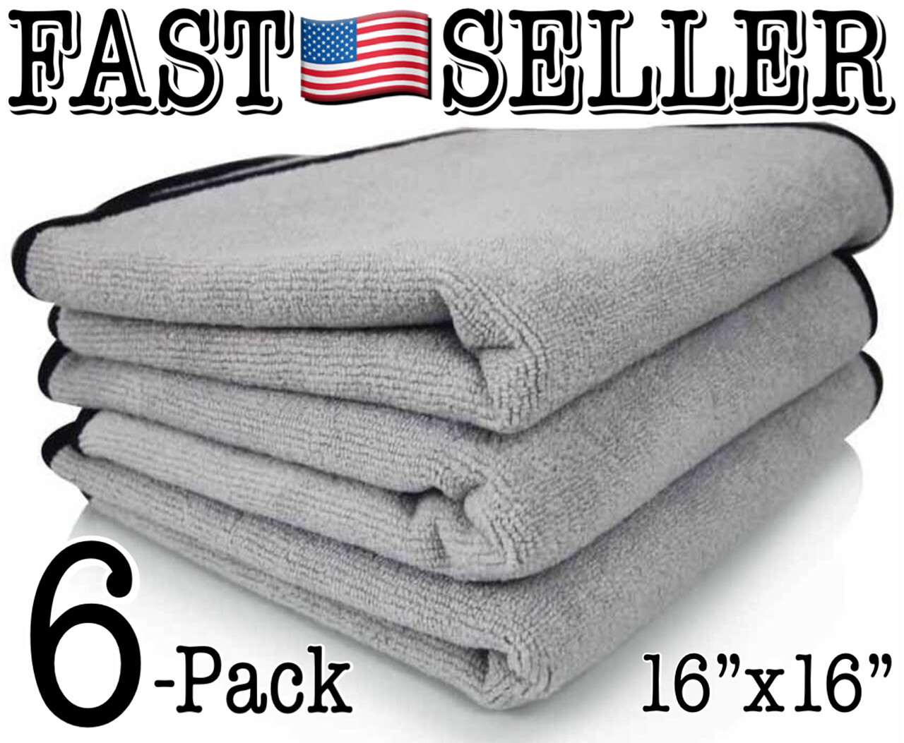 Pack Of 6 Professional Grade Premium Microfiber Towel, Grey 16”x16” Car Detail