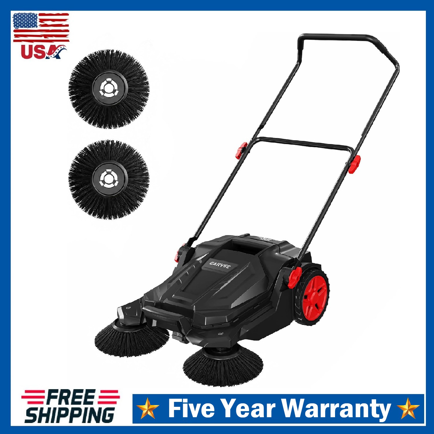 25.6″ Width Manual Sweeper Walk-Behind Hand Push Floor Sweeper Adjustable Handle