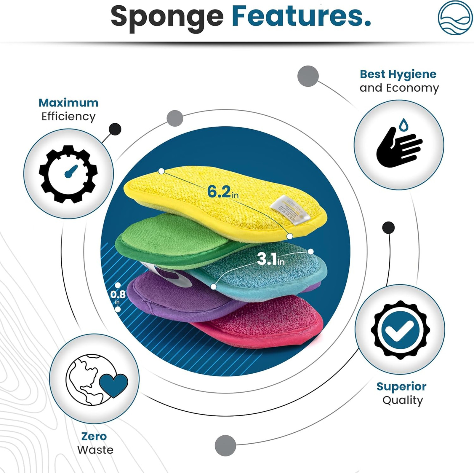 Kitchen Sponges Pack Ten Reusable Washable Multicolored 6 X 3 Inches All-Purpose