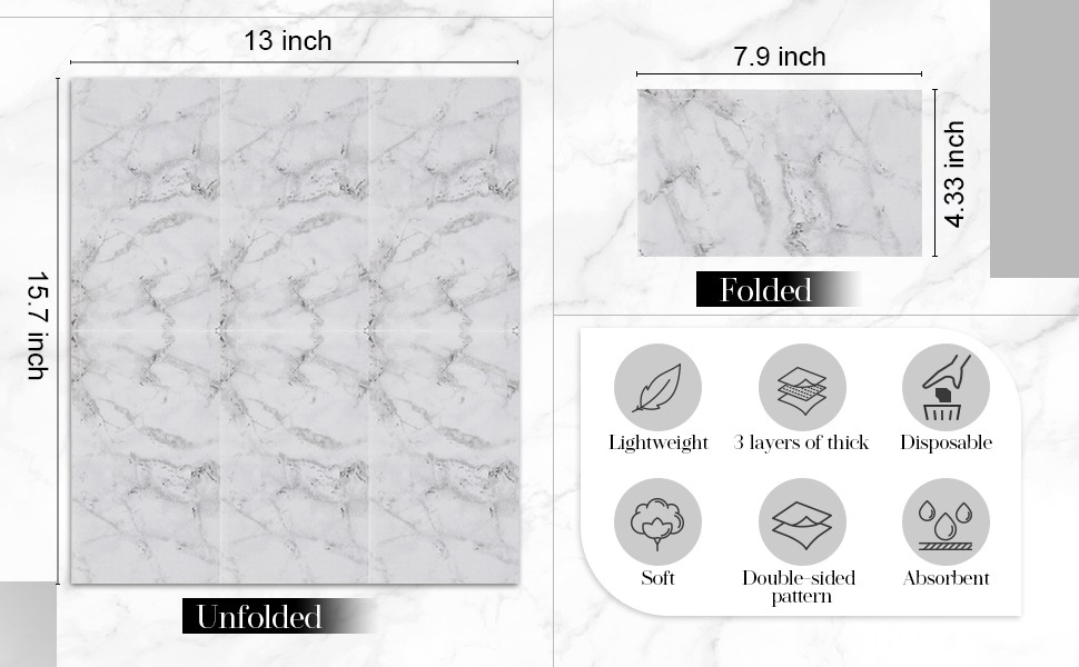 50 Pcs Black Marble Guest Towel Disposable Bathroom Paper Napkins Decorative