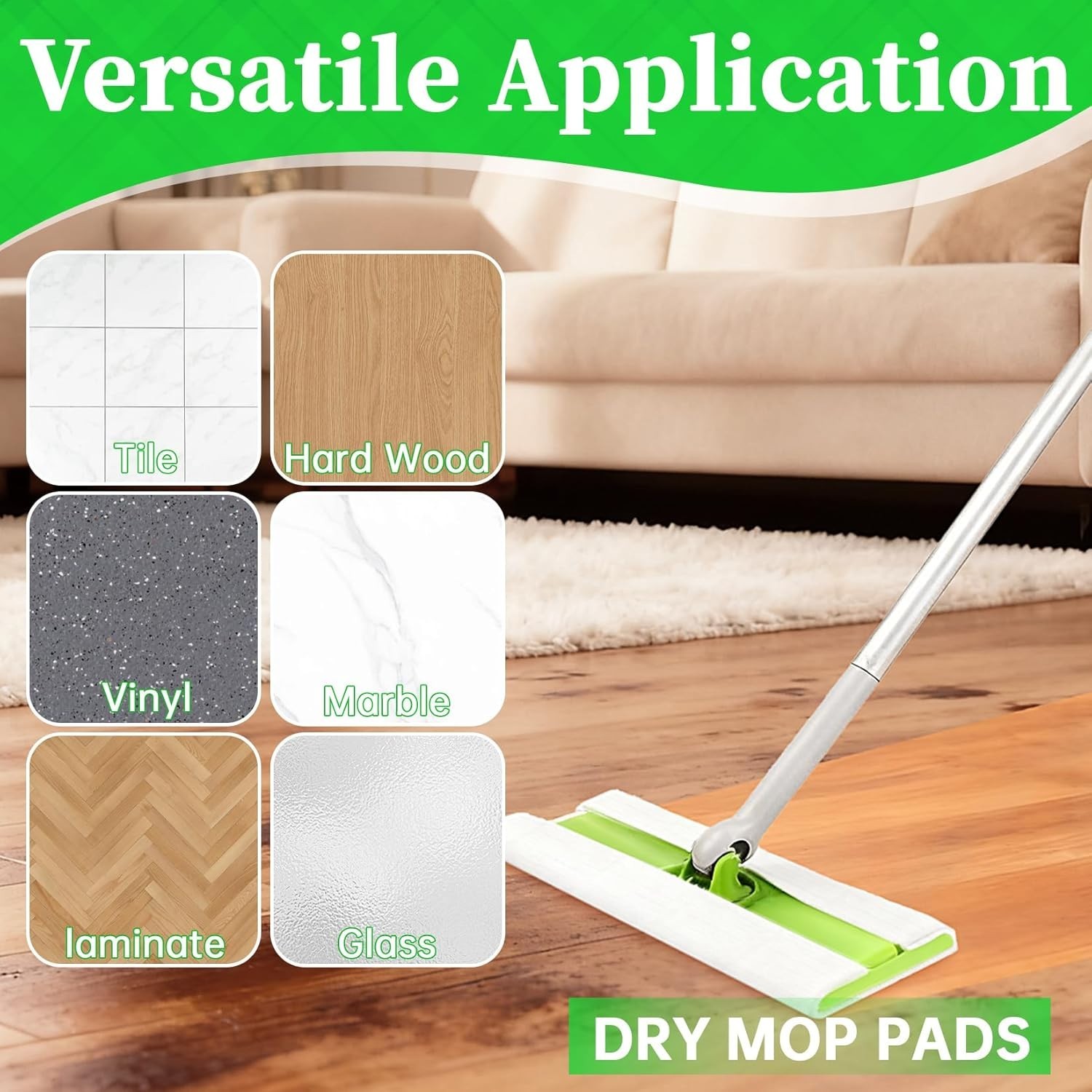 Thickened Mop Pads – 50 Count for 10-12 Inch Mops, Perfect for Pet Hair & Dust