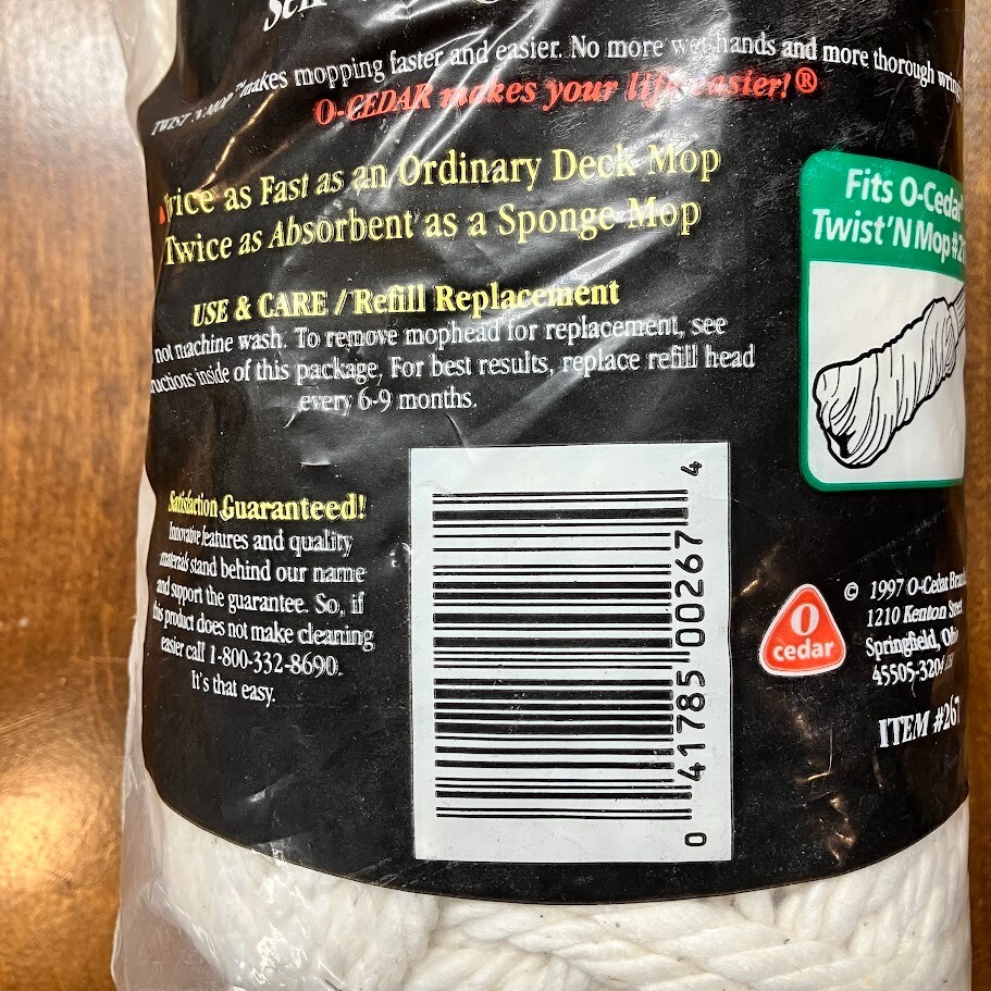O Cedar Twist ‘N Mop #267 Refill Replacement Self Wringing Cotton Yarn 1997