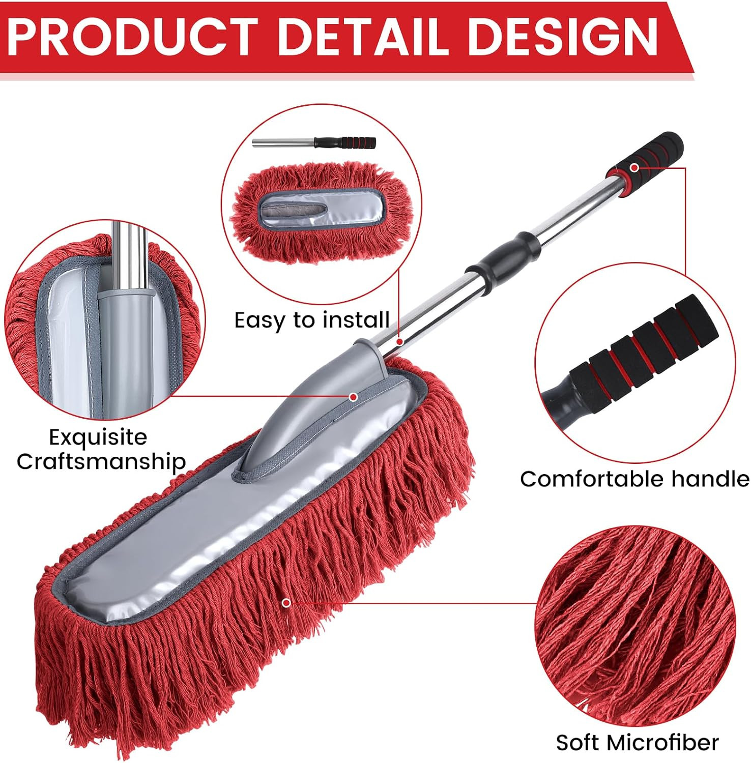 2 Pack Large Car Duster Exterior Scratch Free with Extendable Handle