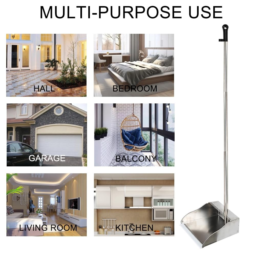 Stainless Steel Dustpan Metal Dustpan with Handle Heavy Duty Dust Pan Upright…
