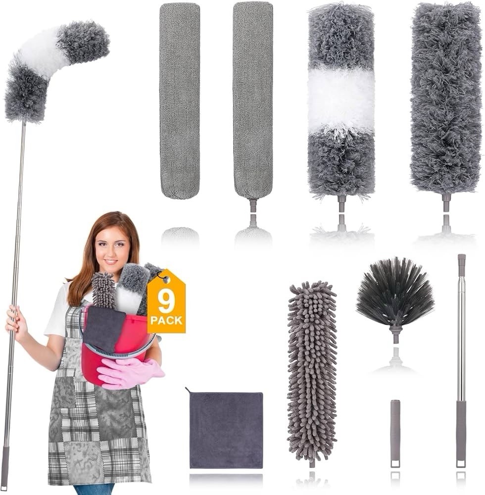 Microfiber Duster for Cleaning Fan, High Ceiling, Blinds, Gray, Silver