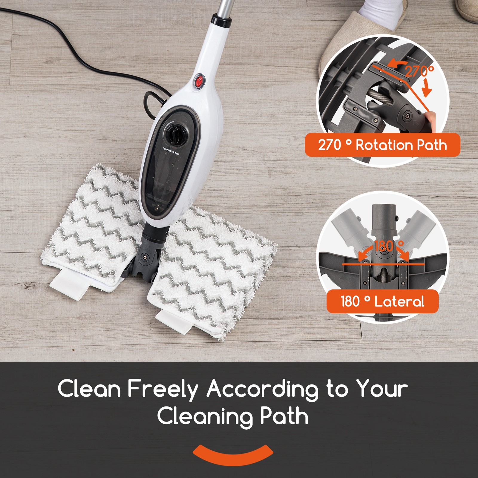 10-in-1 Steam Mop 15s Fast Heat & 270° Flip Head for Hardwood Tile & Sofa