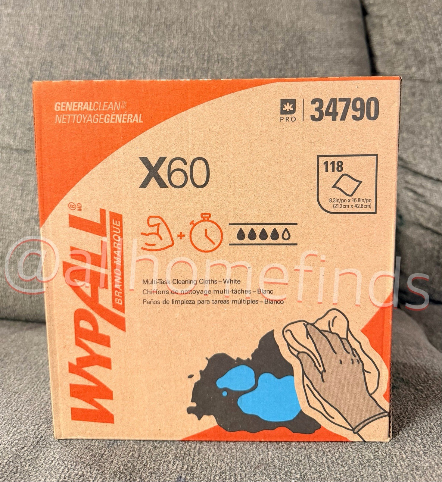 WypAll X60 Reusable Task Wipe 8.34″ x 16.8″ 34790 1 Box / 118 Wipes – NEW