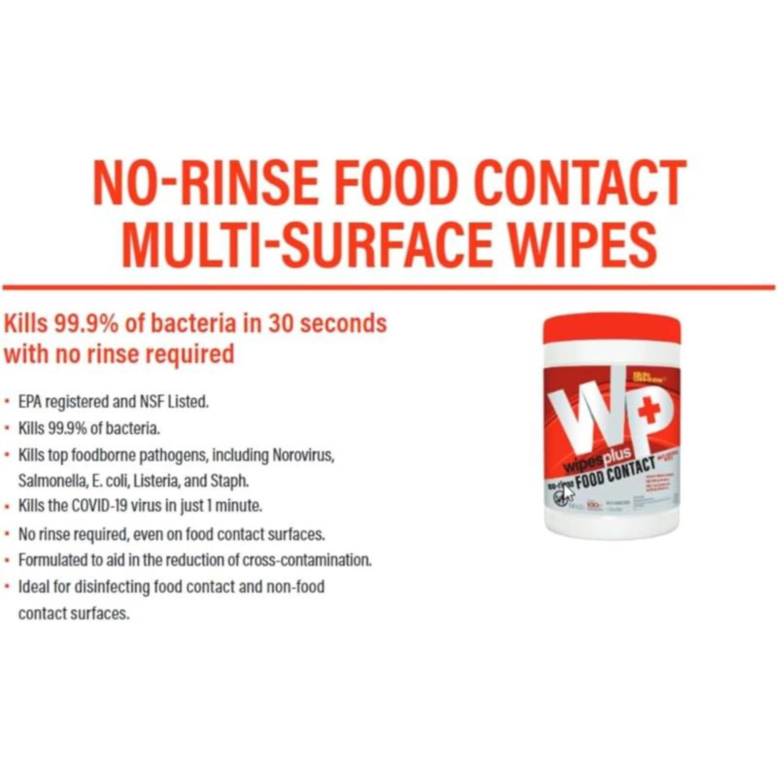 Wipesplus No-Rinse Food Contact Wipes Canister Multi-Surface Wipes Unscented