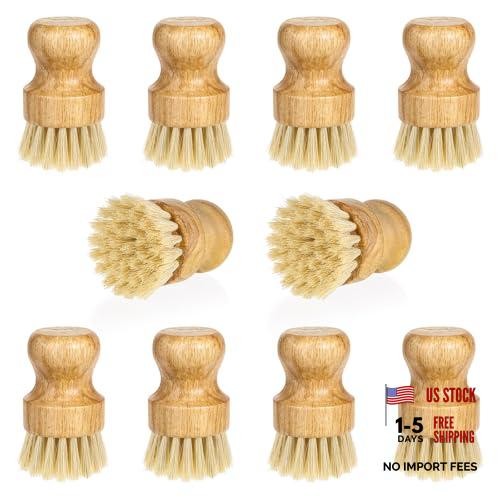 Bamboo Dish Scrub Brush – Wooden Scrubbers – Sisal Yellow – 12 Packs