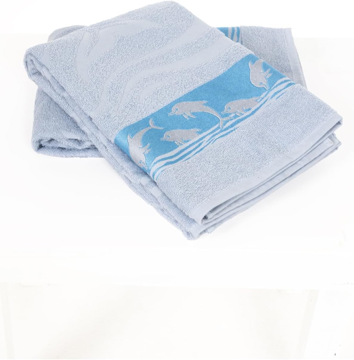 2-Piece Beach Towel Set Turquoise Dolphin Print 27.5×59 in Soft Absorbent for