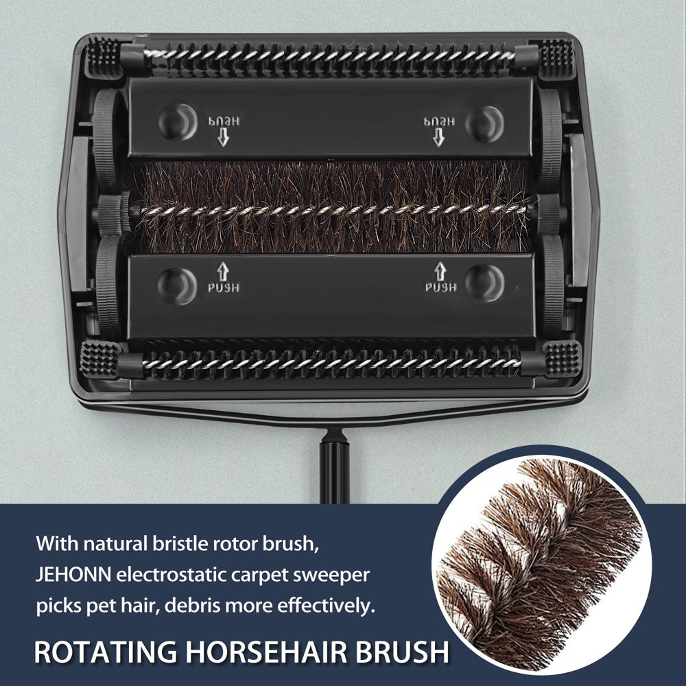 Carpet Floor Sweeper with Horsehair, Non Electric Manual Sweeping (Black)
