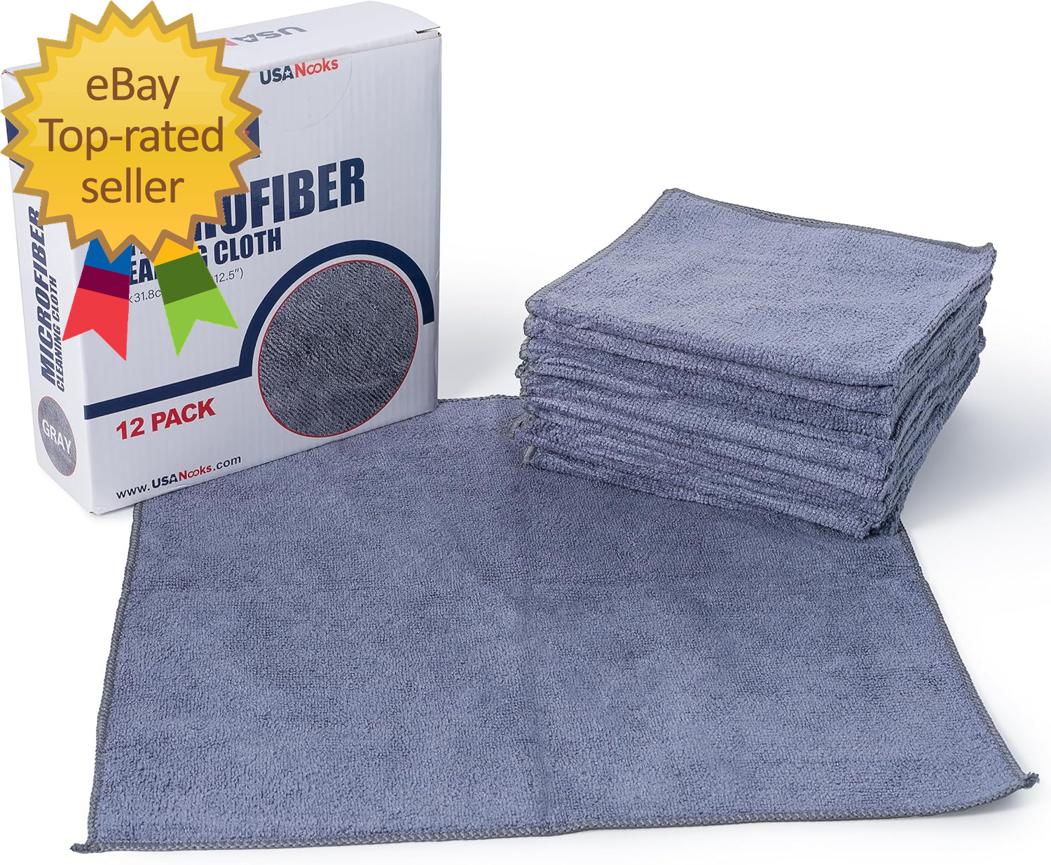 Microfiber Cleaning Cloth Grey 12 Pcs 12.5″X12.5″ High Performance 1200 Washes