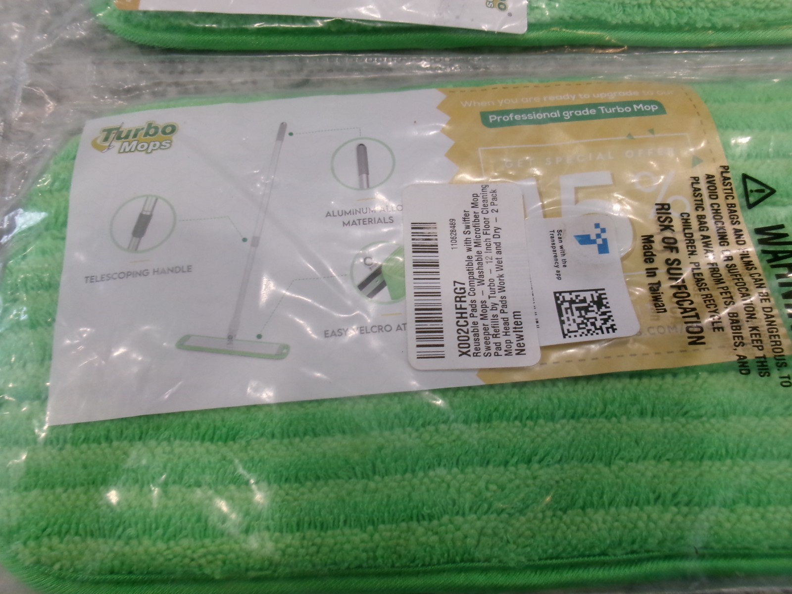 Turbo Microfiber Green Reusable Washable Mop Pads, Set Of 2, ****SEALED*****