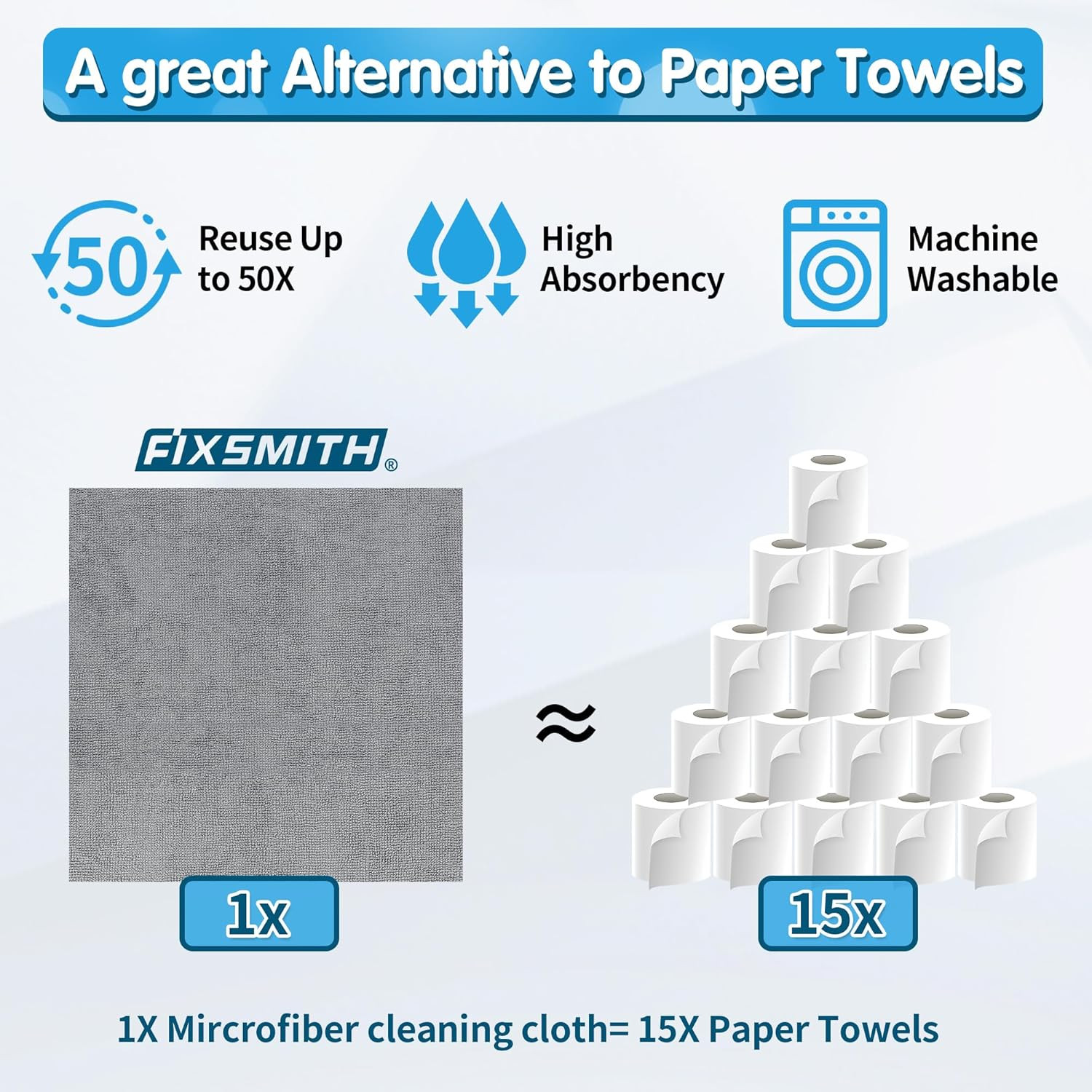 Shop Towels, Pack of 100, Grey Microfiber Cleaning Cloth Bulk
