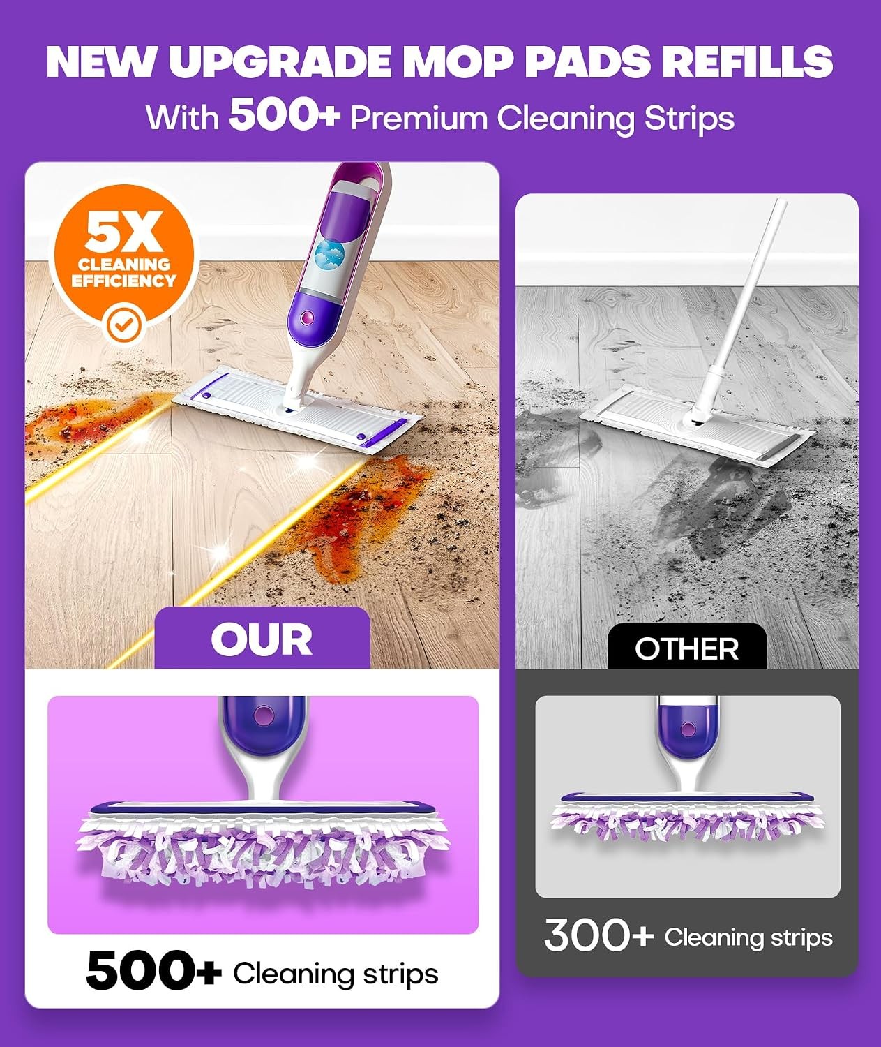 5X Cleaning Power Mop Refills for Swiffer Power Mop, 500+ Strips Multi-Surface P