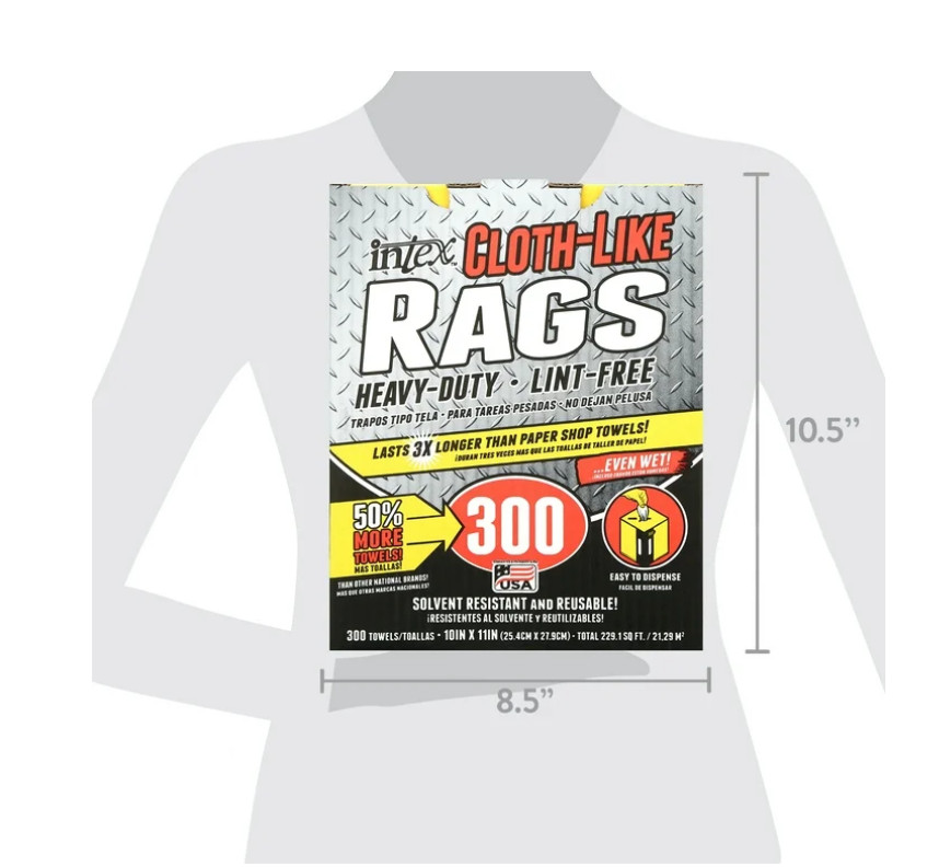 Intex Cloth-Like Rags in a Box 300 Towels, 10″x11″ Heavy-Duty Trapos Tipo Tela