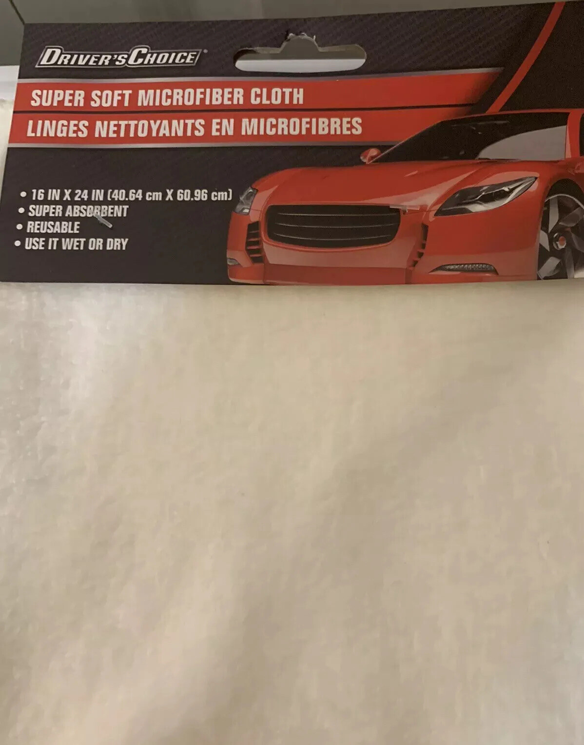 New DRIVER’S CHOICE White SUPER SOFT Reusable MICROFIBER CLOTH 24″ X 16″ CAR
