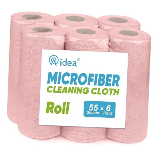 Microfiber Cleaning Cloth 330 Sheets 6 Roll, 55 Count (Pack of 6) Pink