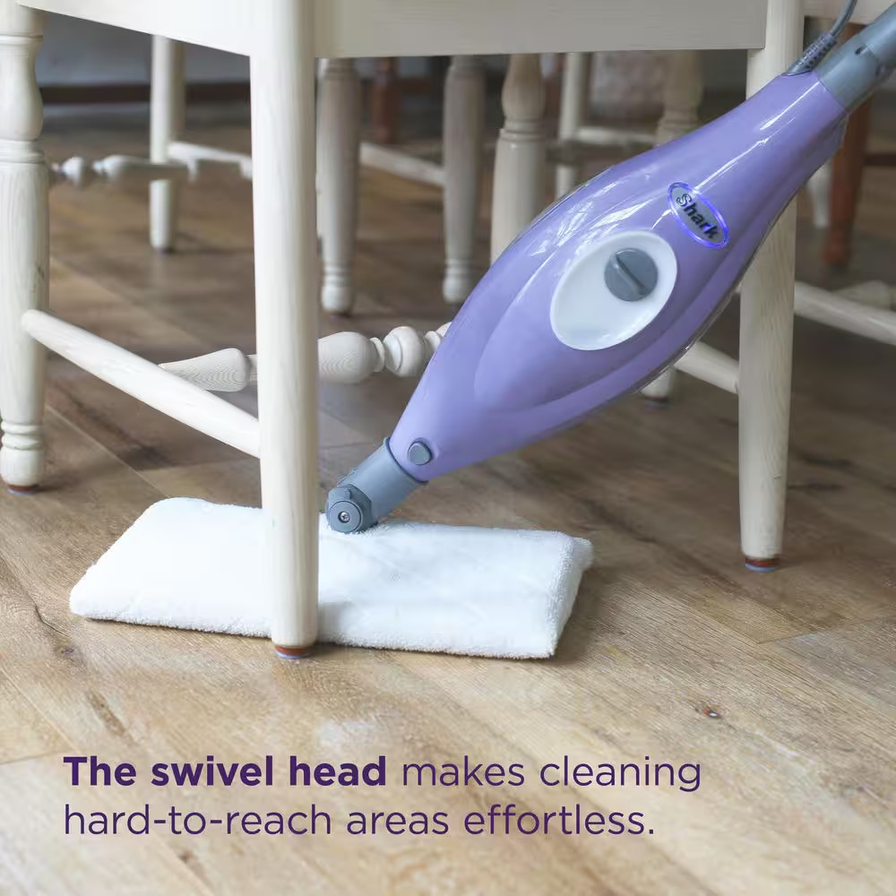 Corded Steam Pocket Mop Stick Cleaner for Hard-Floor Surfaces in Purple with Fas
