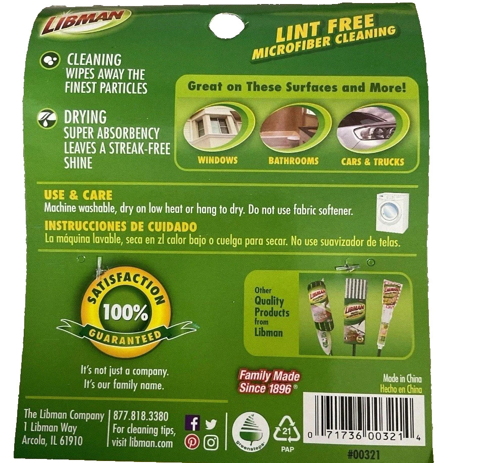 Libman Clean & Shine Microfiber 2 in 1 Green Yellow Sponge 2 PACK Sponges
