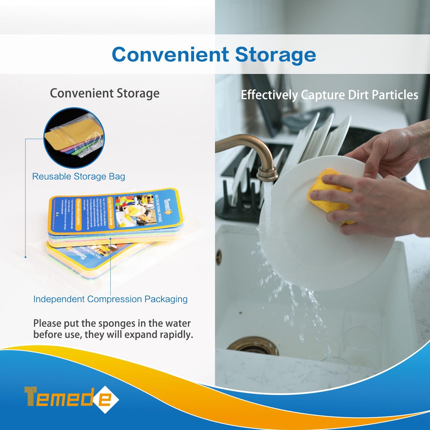 Temede Large Cellulose 5 Count (Pack of 1), Yellow, Pink, Blue, Green