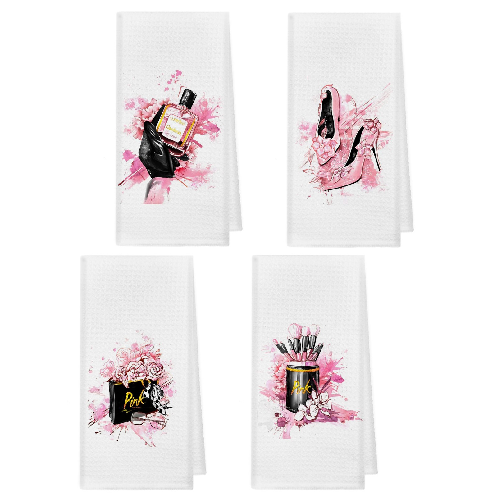 Pink and Black Towels Bathroom Sets of 4,Modern Makeup Brush Perfume Kitchen …