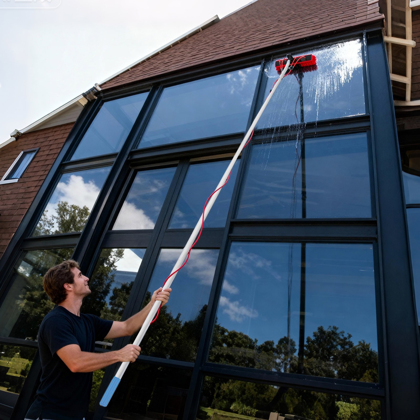 4m Solar Panel Cleaning Brush Outdoor Window Adjustable Pole Cleaning Kit