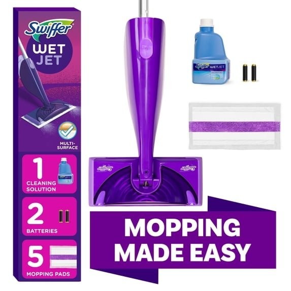 Swiffer WetJet Mop Kit w/ Solution, 5 Pads & Battery Unscented