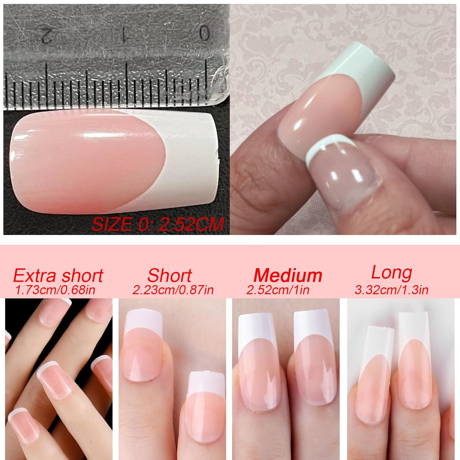 Addfavor 120Pcs White French Tip Press on Nails Medium Square Fake Nails Nude Fa