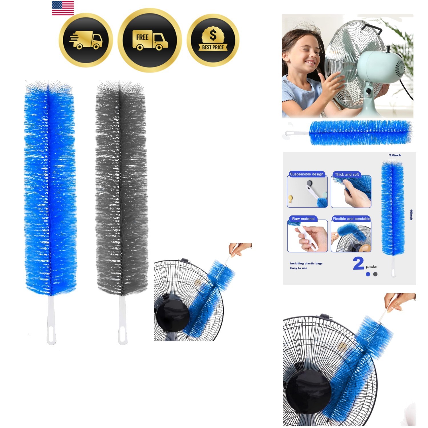 Bendable Microfiber Duster, Fan Cleaner Brush, Fan Brush Cobweb Duster Microf…