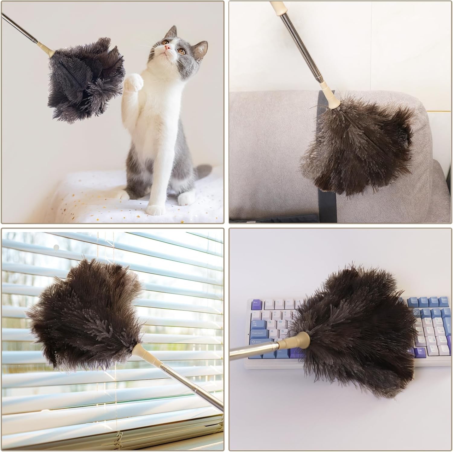 Aldwin Ostrich Feather Duster with Extension Pole Up to 43 inch, Genuine Fluffy