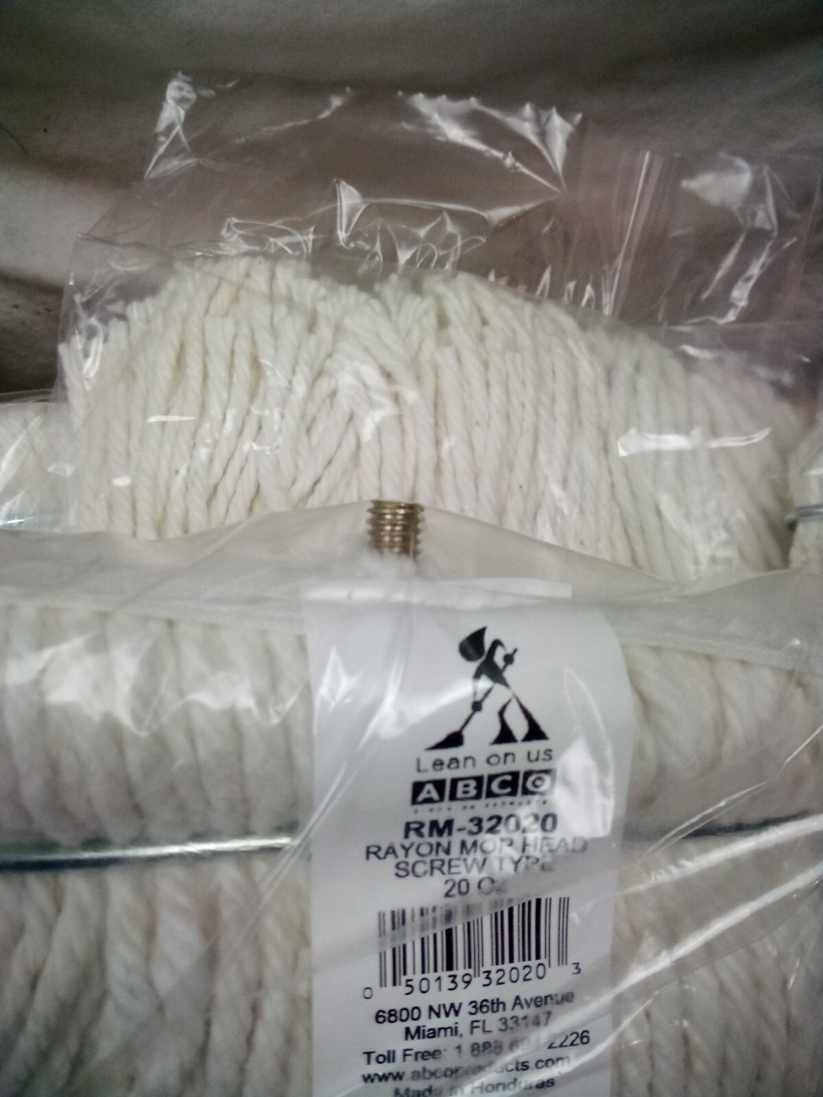 (5) ABCO, 20 OZ, White Yarn 4 Ply Rayon Mop Head RM-32020 Screw Type