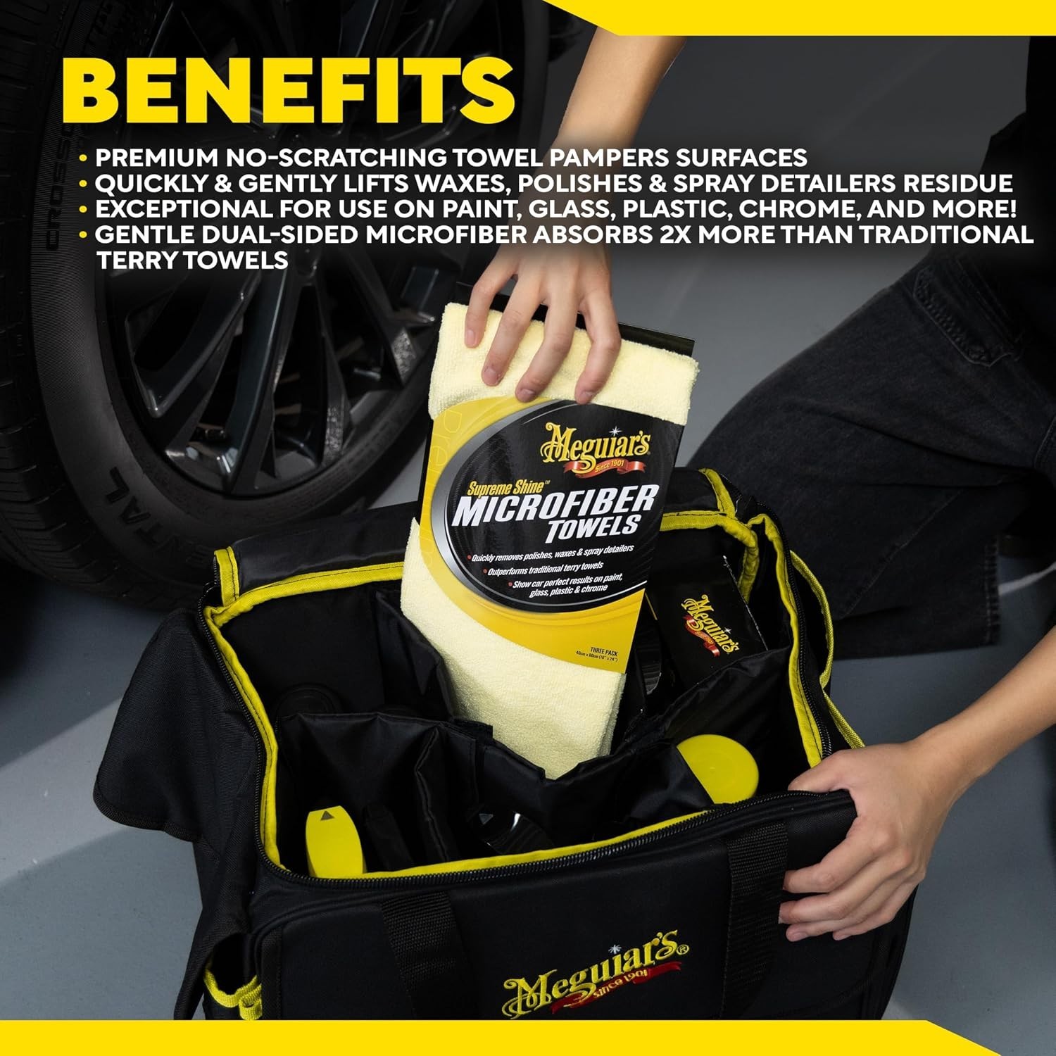 Streak-Free Car Care Microfiber Towels, 3 Pack – 24″ L x 16″ W, Machine Washable