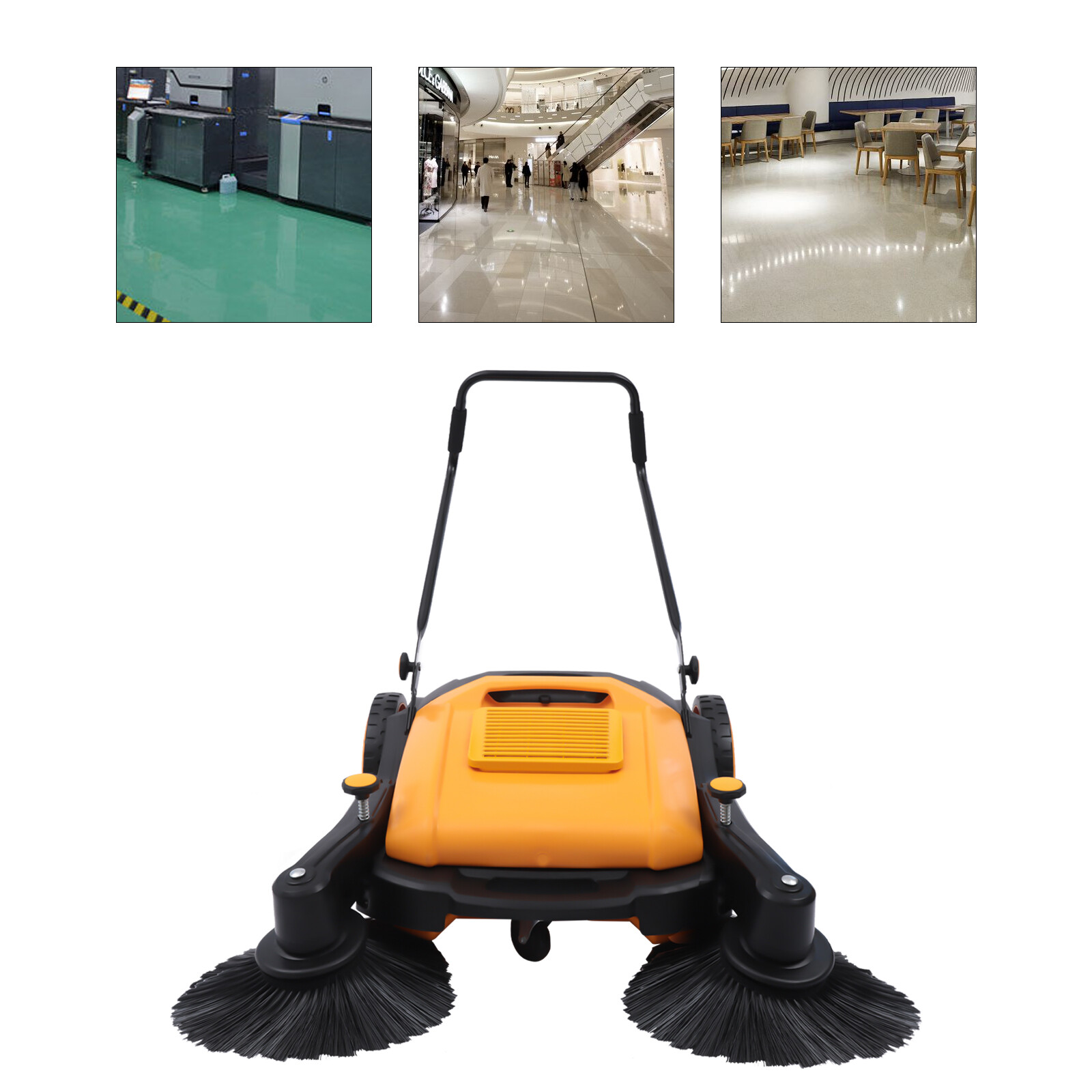 41 in Hand Push Sweeper Broom Walk-Behind Pavement Mall Floor Sweeping Tool 55L