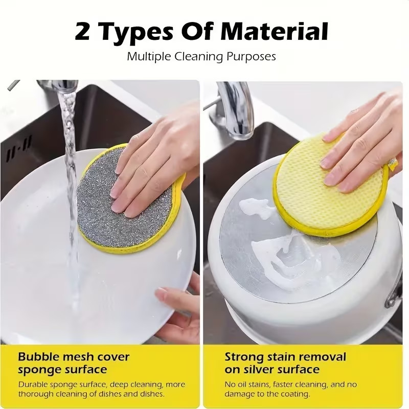 10× Reusable Double-Sided Dishwashing Microfiber Sponge Kitchen Cleaning Pads US